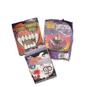 Halloween Lot Vampire Teeth Inflatable Candy Dish‎ (VTG) Zombie Hunter Kit